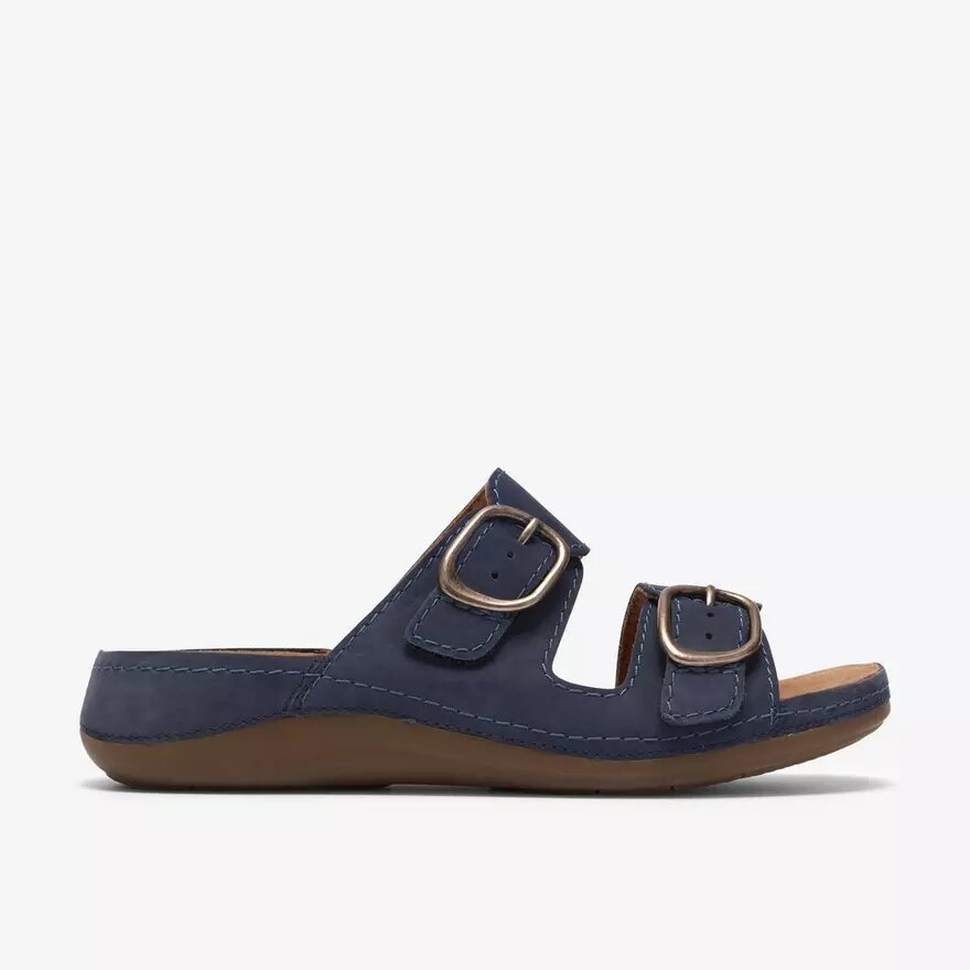 Womens Cecily Step Navy Nubuck Flat Sandals Womens Cecily Step Navy Nubuck Flat Sandals