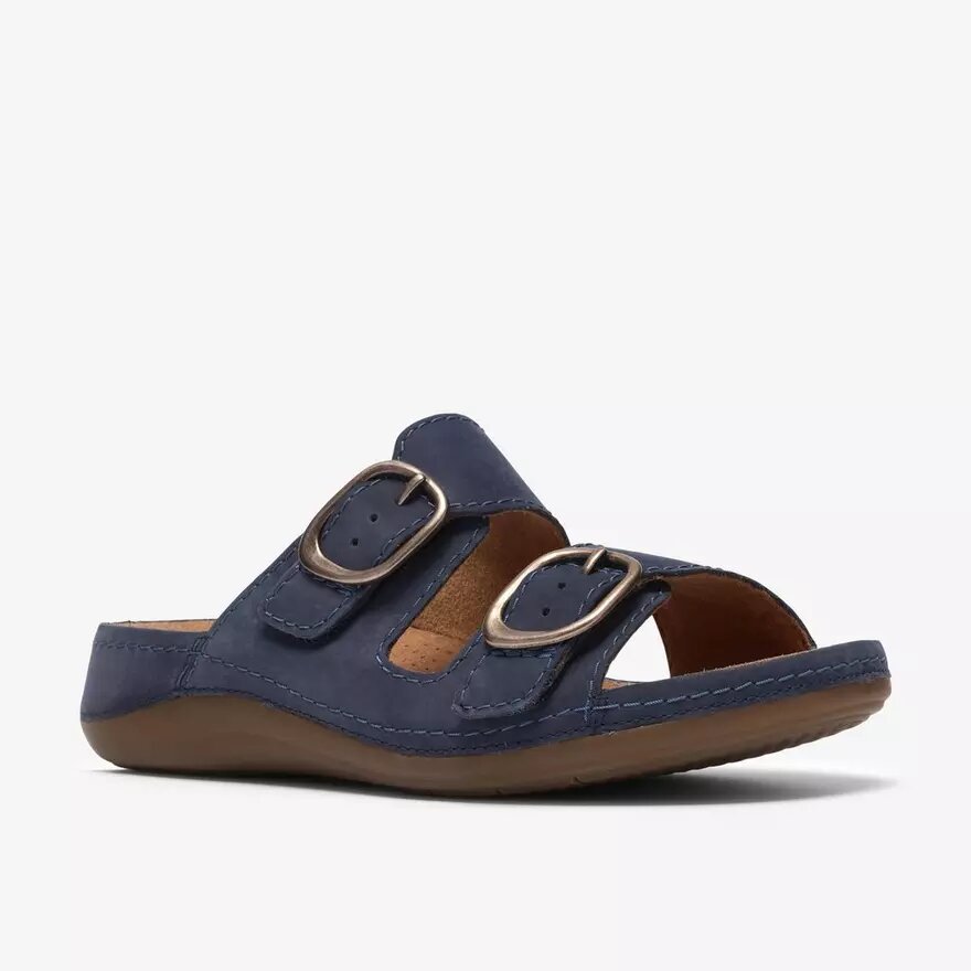 Womens Cecily Step Navy Nubuck Flat Sandals Womens Cecily Step Navy Nubuck Flat Sandals