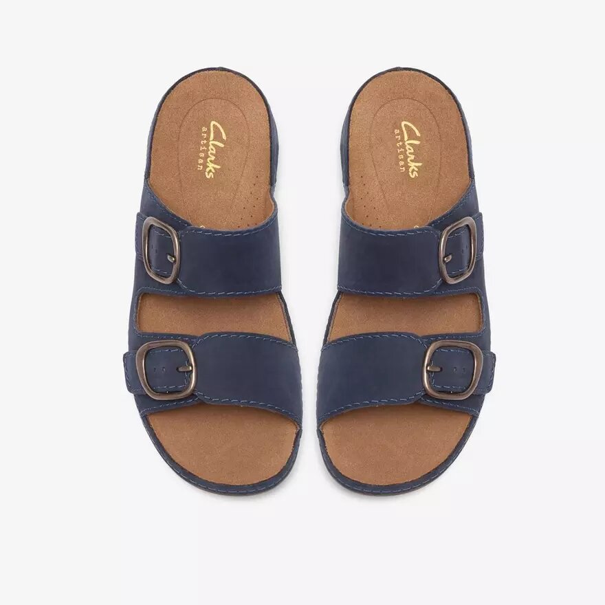 Womens Cecily Step Navy Nubuck Flat Sandals Womens Cecily Step Navy Nubuck Flat Sandals