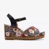 Womens Chicly Floral Black Print Wedges