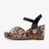 Womens Chicly Floral Black Print Wedges