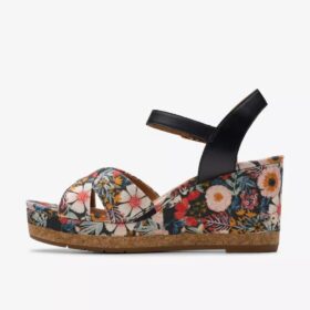 Womens Chicly Floral Black Print Wedges