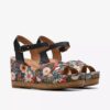 Womens Chicly Floral Black Print Wedges