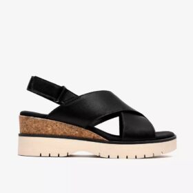 Womens Diaz Cross Black Leather Wedges Womens Diaz Cross Black Leather Wedges