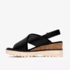 Womens Diaz Cross Black Leather Wedges