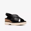 Womens Diaz Cross Black Leather Wedges