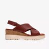 Womens Diaz Cross Burnt Orange Leather Wedges