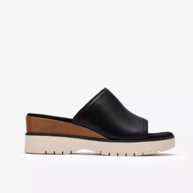 Womens Diaz Slide Black Leather Wedges Us