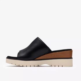 Womens Diaz Slide Black Leather Wedges Us