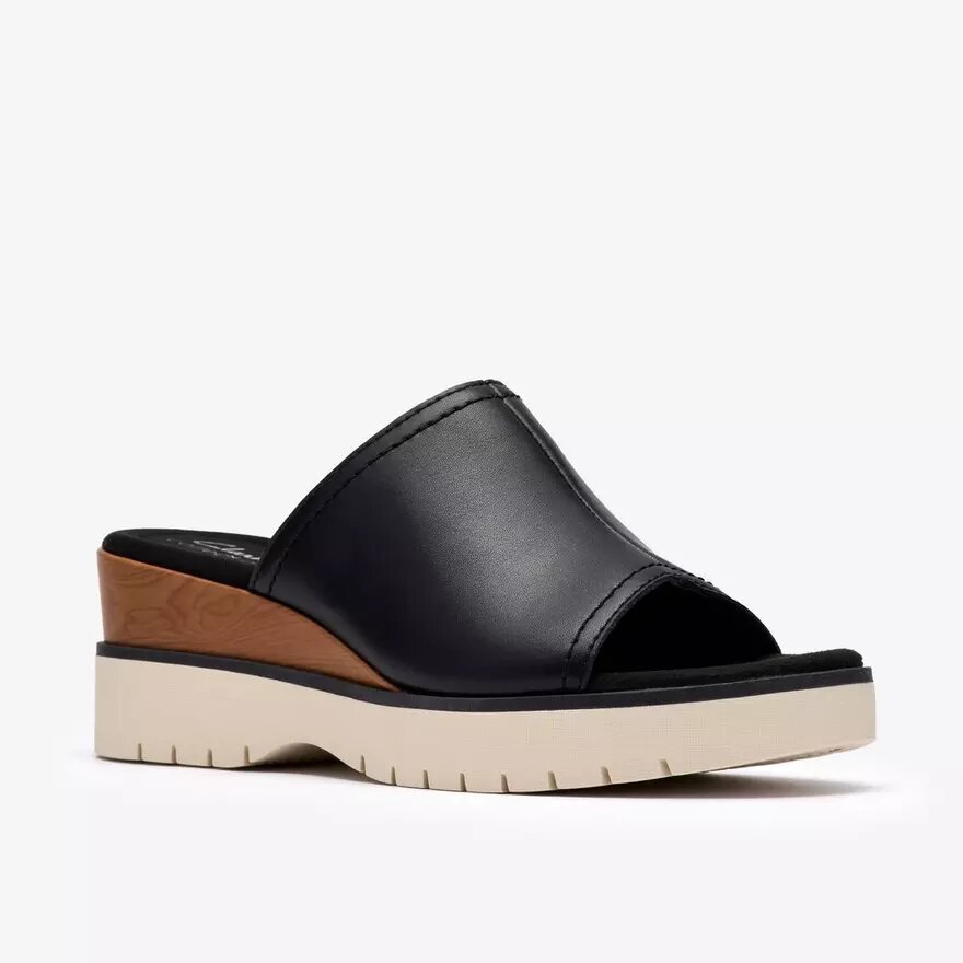 Womens Diaz Slide Black Leather Wedges Us Womens Diaz Slide Black Leather Wedges Us