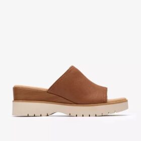 Womens Diaz Slide Tan Leather Wedges