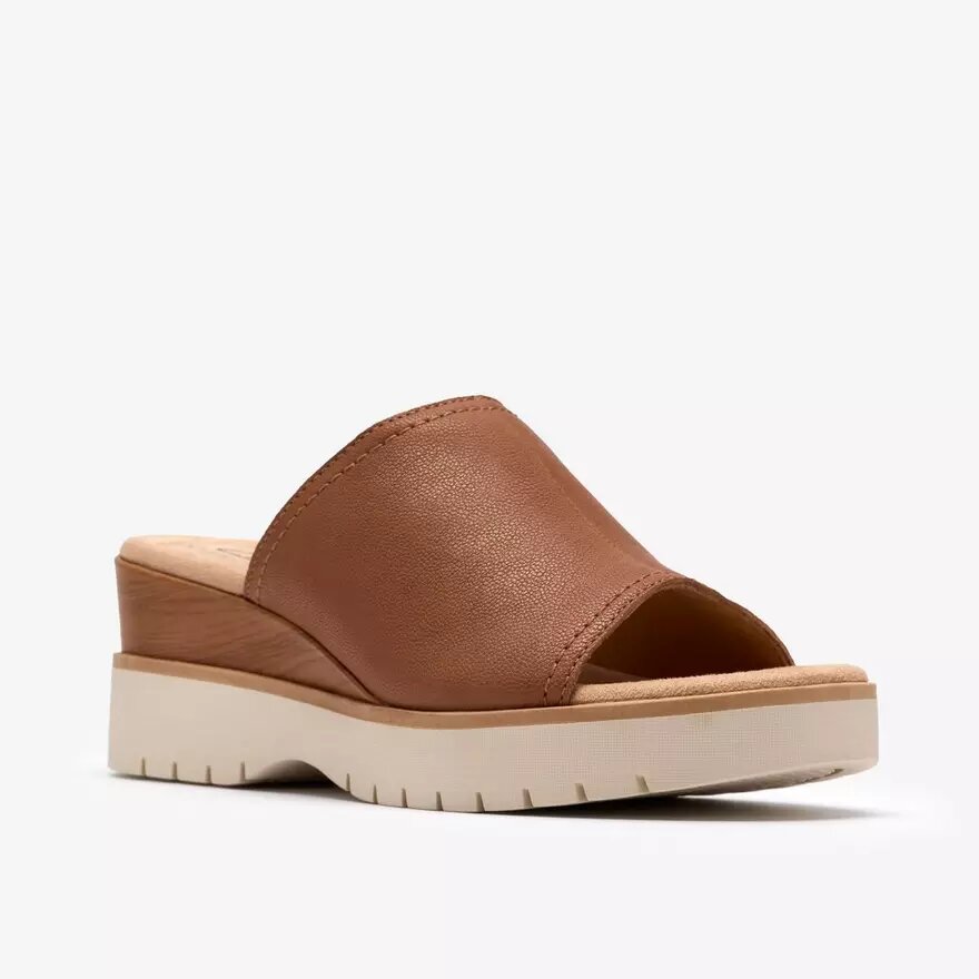 Womens Diaz Slide Tan Leather Wedges Womens Diaz Slide Tan Leather Wedges