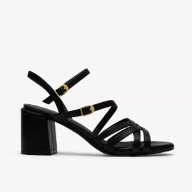 Womens Ezoria Strap Black Leather Strappy Sandals