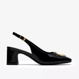 Womens Fernie Sling Black Patent Leather Court Shoes