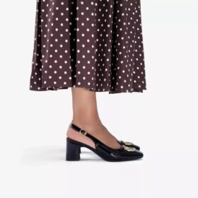 Womens Fernie Sling Black Patent Leather Court Shoes