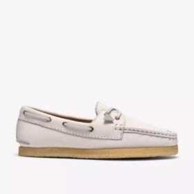 Womens Godney Boat White Grain Leather Boat Shoes