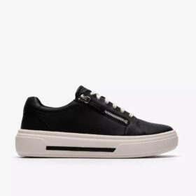 Womens Hollyrose Zip Black Leather Sneakers