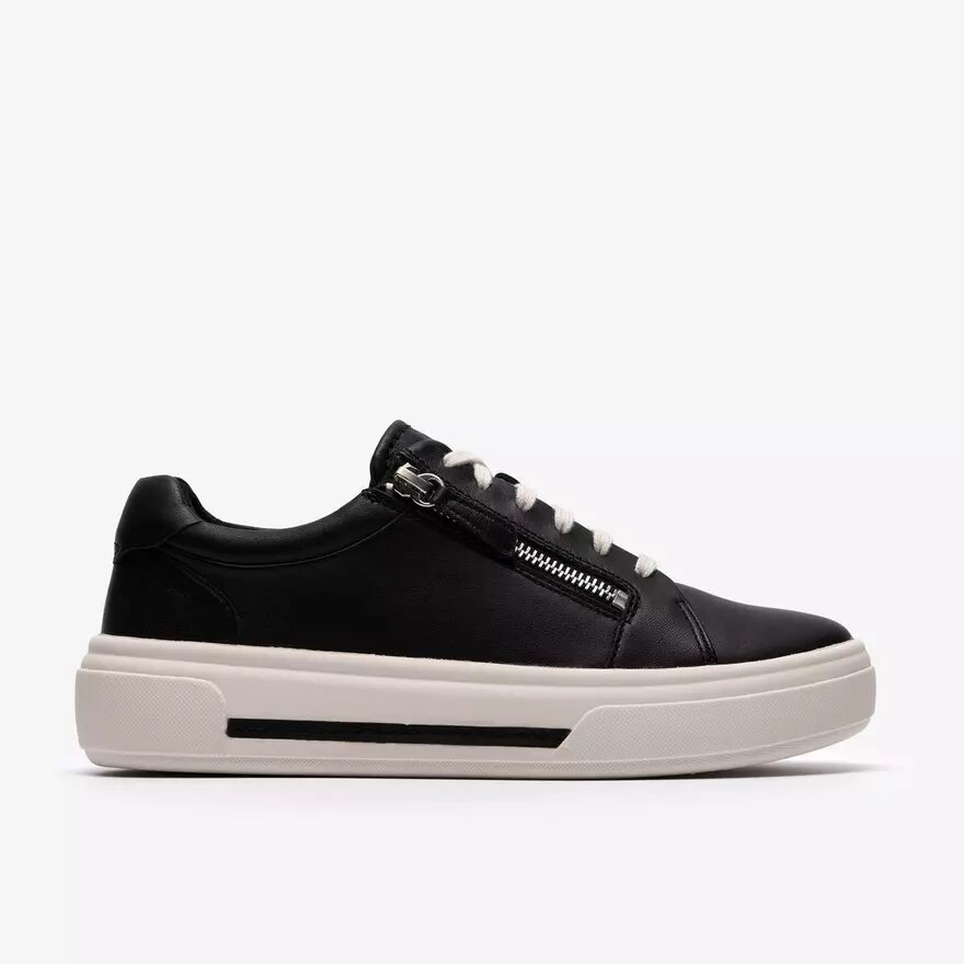 Womens Hollyrose Zip Black Leather Sneakers Womens Hollyrose Zip Black Leather Sneakers