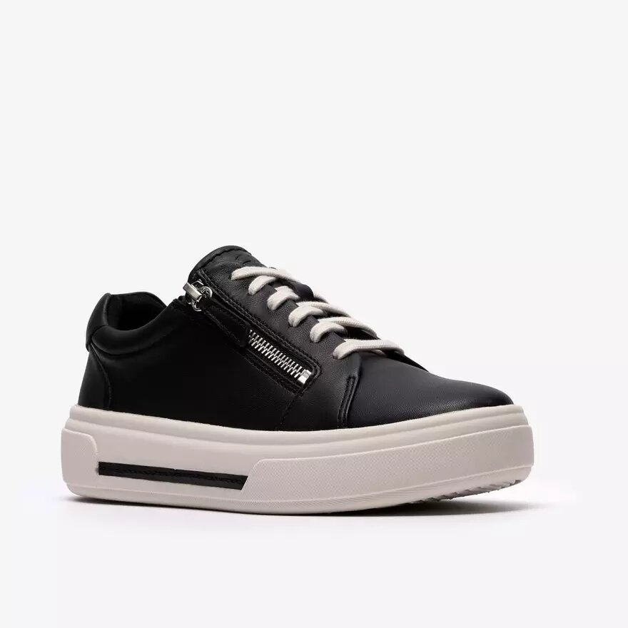 Womens Hollyrose Zip Black Leather Sneakers Womens Hollyrose Zip Black Leather Sneakers