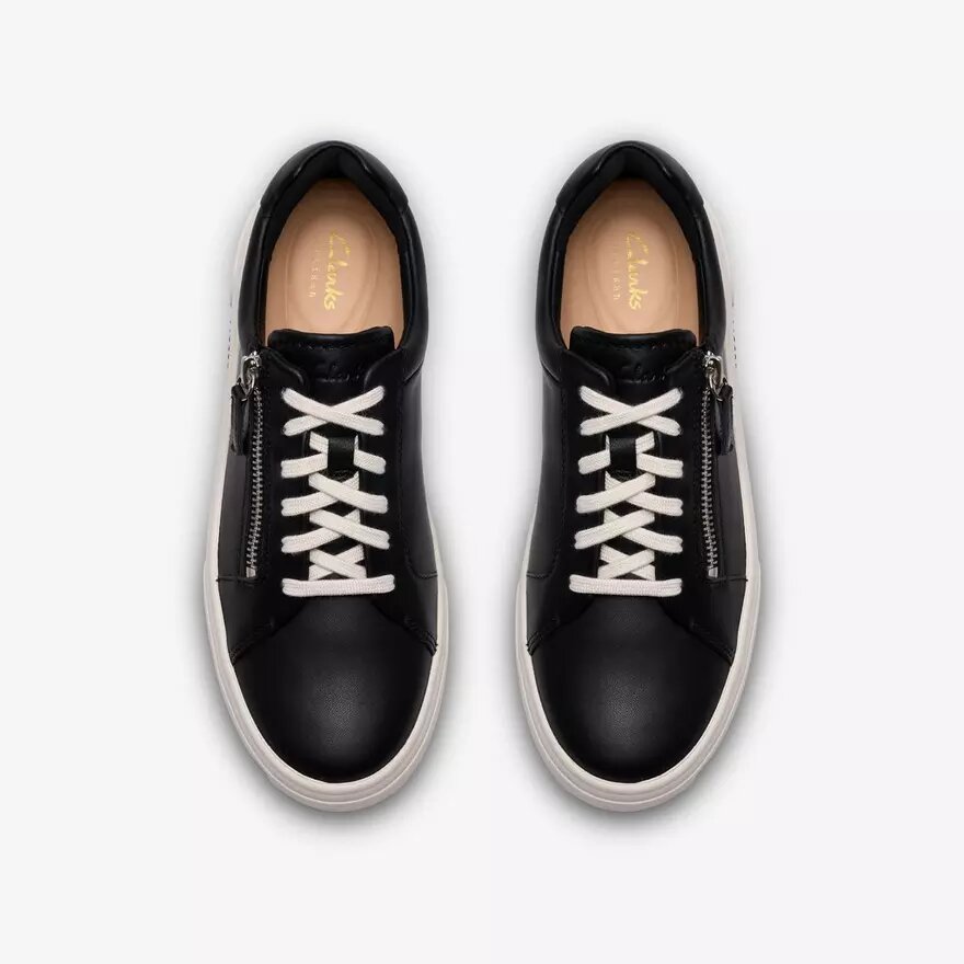 Womens Hollyrose Zip Black Leather Sneakers Womens Hollyrose Zip Black Leather Sneakers