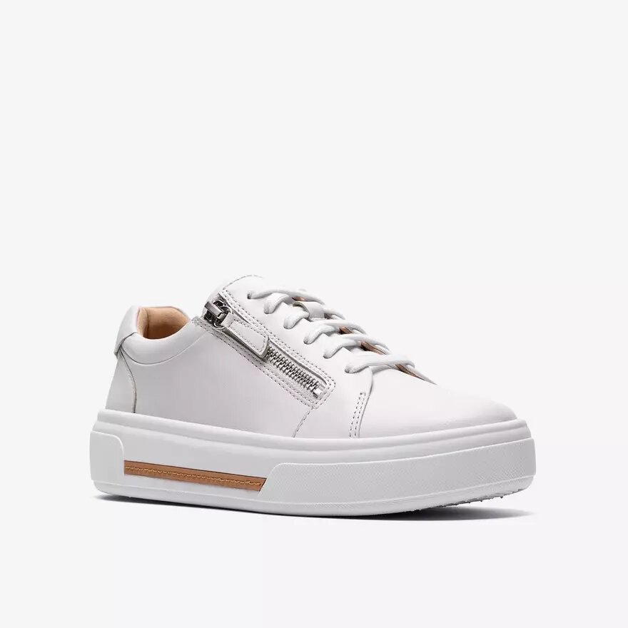 Womens Hollyrose Zip White Leather Sneakers Womens Hollyrose Zip White Leather Sneakers
