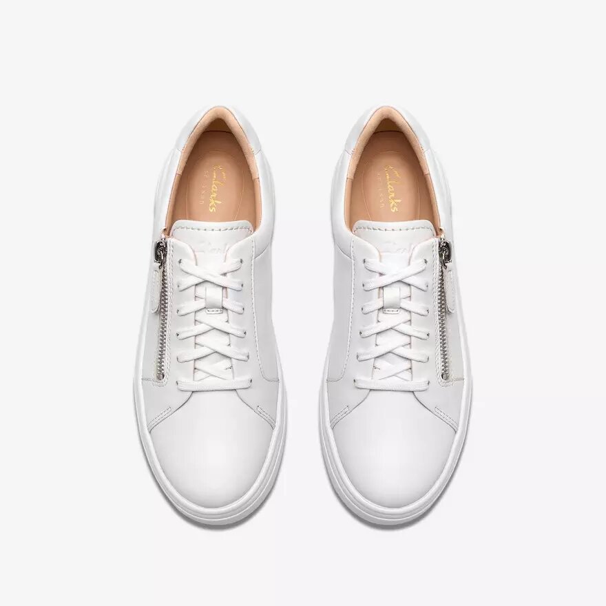 Womens Hollyrose Zip White Leather Sneakers Womens Hollyrose Zip White Leather Sneakers