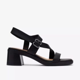Womens Jaylan Sol Black Leather Heeled Sandals
