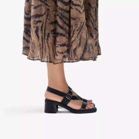 Womens Jaylan Sol Black Leather Heeled Sandals