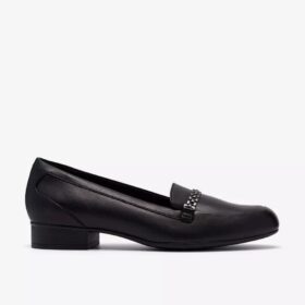 Womens Juliet Mia Black Leather Slip-Ons
