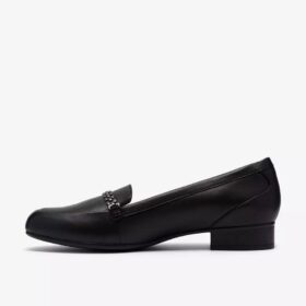 Womens Juliet Mia Black Leather Slip-Ons