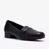 Womens Juliet Mia Black Leather Slip-Ons
