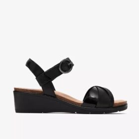 Womens Kacha Twist Black Leather Wedges Womens Kacha Twist Black Leather Wedges