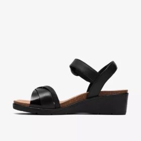 Womens Kacha Twist Black Leather Wedges Womens Kacha Twist Black Leather Wedges