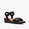 Womens Kacha Twist Black Leather Wedges