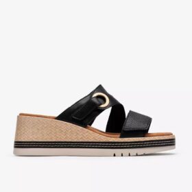 Womens Kidiki Cove Black Leather Wedges