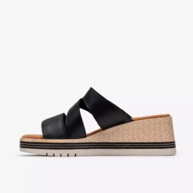 Womens Kidiki Cove Black Leather Wedges