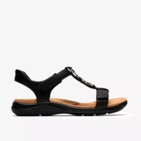 Womens Kitly Gem Black Leather Flat Sandals