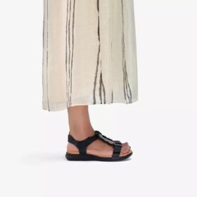 Womens Kitly Gem Black Leather Flat Sandals