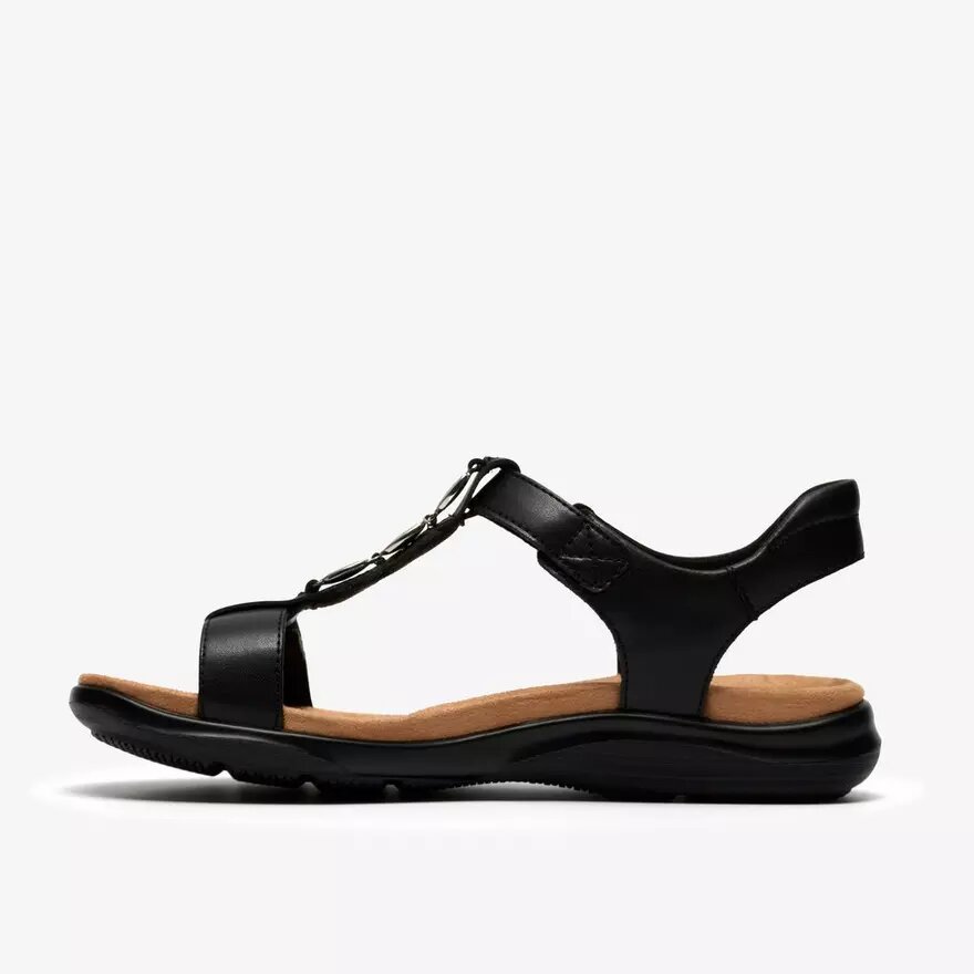 Womens Kitly Gem Black Leather Flat Sandals Womens Kitly Gem Black Leather Flat Sandals