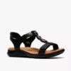 Womens Kitly Gem Black Leather Flat Sandals Womens Kitly Gem Black Leather Flat Sandals