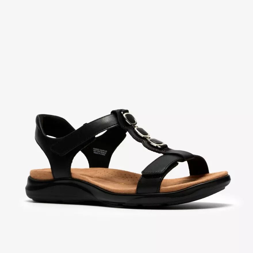 Womens Kitly Gem Black Leather Flat Sandals Womens Kitly Gem Black Leather Flat Sandals