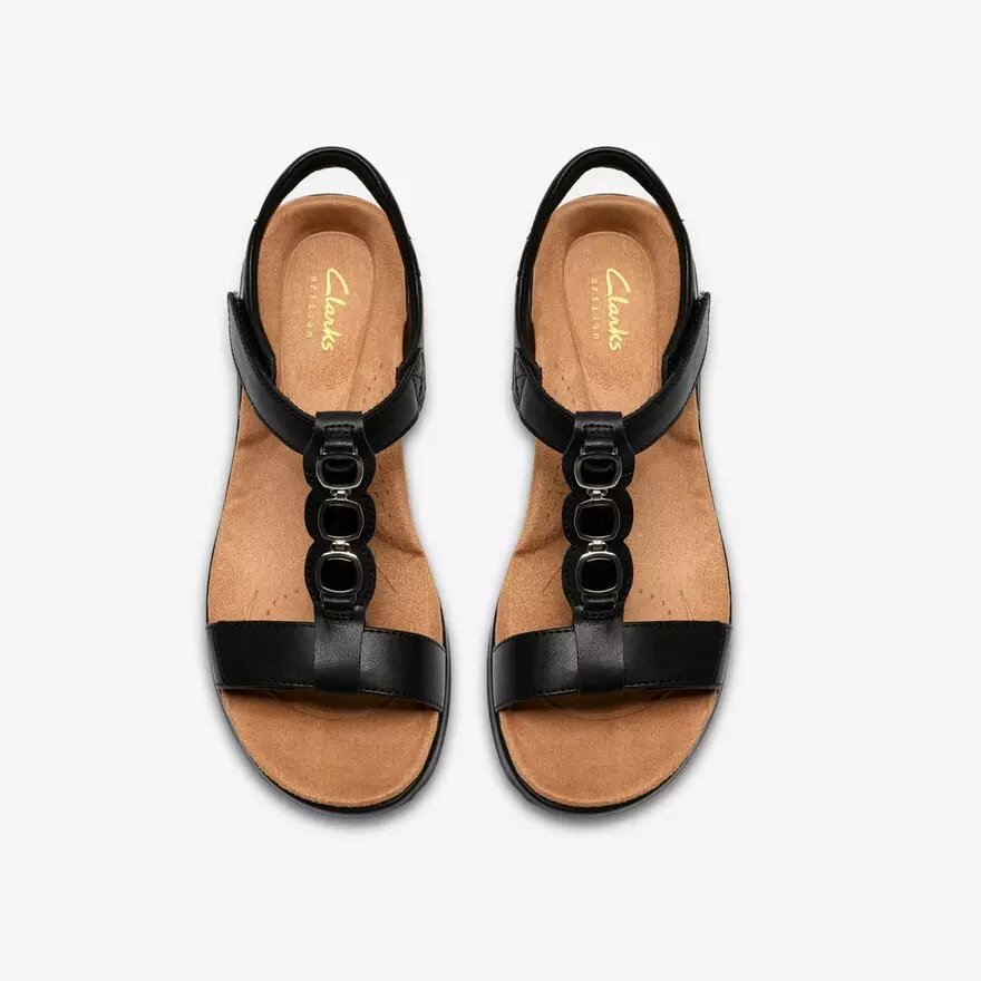 Womens Kitly Gem Black Leather Flat Sandals Womens Kitly Gem Black Leather Flat Sandals