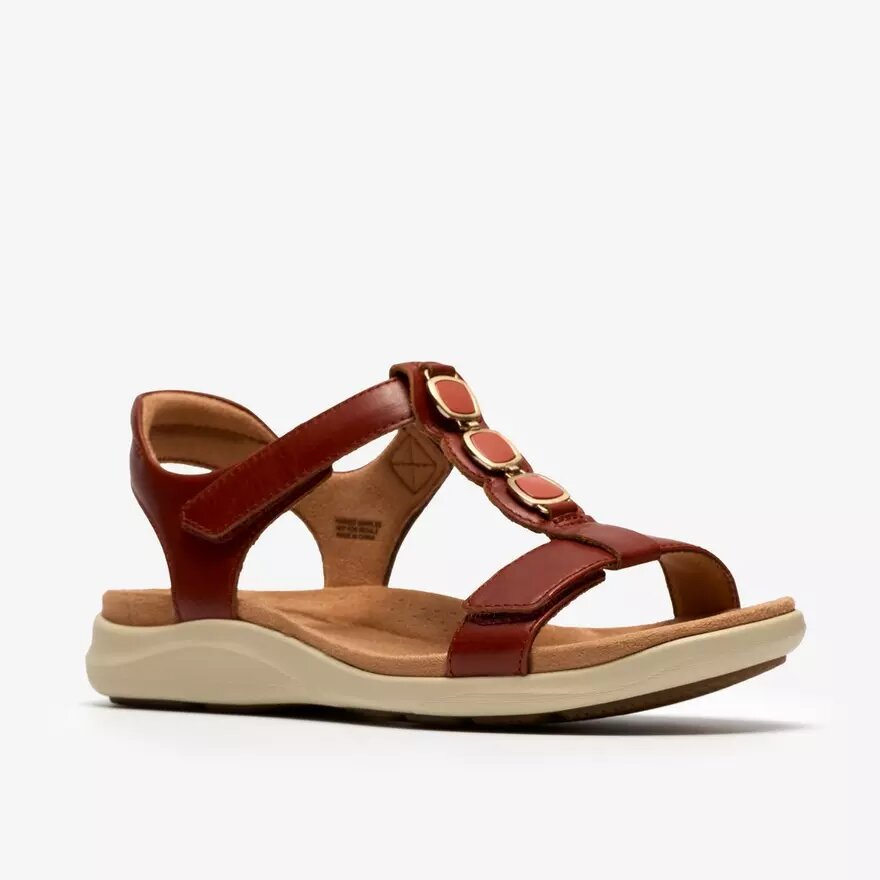Womens Kitly Gem Burnt Orange Leather Flat Sandals Womens Kitly Gem Burnt Orange Leather Flat Sandals