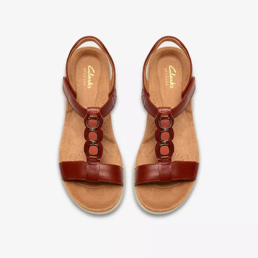 Womens Kitly Gem Burnt Orange Leather Flat Sandals Womens Kitly Gem Burnt Orange Leather Flat Sandals