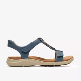 Womens Kitly Gem Denim Blue Leather Flat Sandals