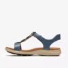 Womens Kitly Gem Denim Blue Leather Flat Sandals Womens Kitly Gem Denim Blue Leather Flat Sandals