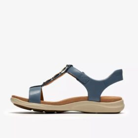 Womens Kitly Gem Denim Blue Leather Flat Sandals