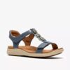 Womens Kitly Gem Denim Blue Leather Flat Sandals Womens Kitly Gem Denim Blue Leather Flat Sandals