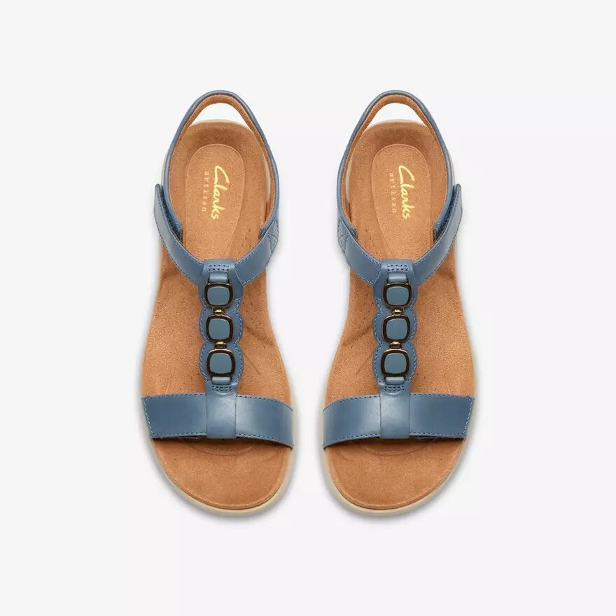 Womens Kitly Gem Denim Blue Leather Flat Sandals Womens Kitly Gem Denim Blue Leather Flat Sandals