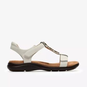 Womens Kitly Gem White Leather Flat Sandals